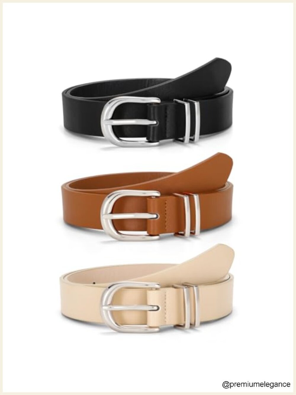 3 Pack Faux Leather Women Belts with Gold Buckle, Adjustable Waist Belts for